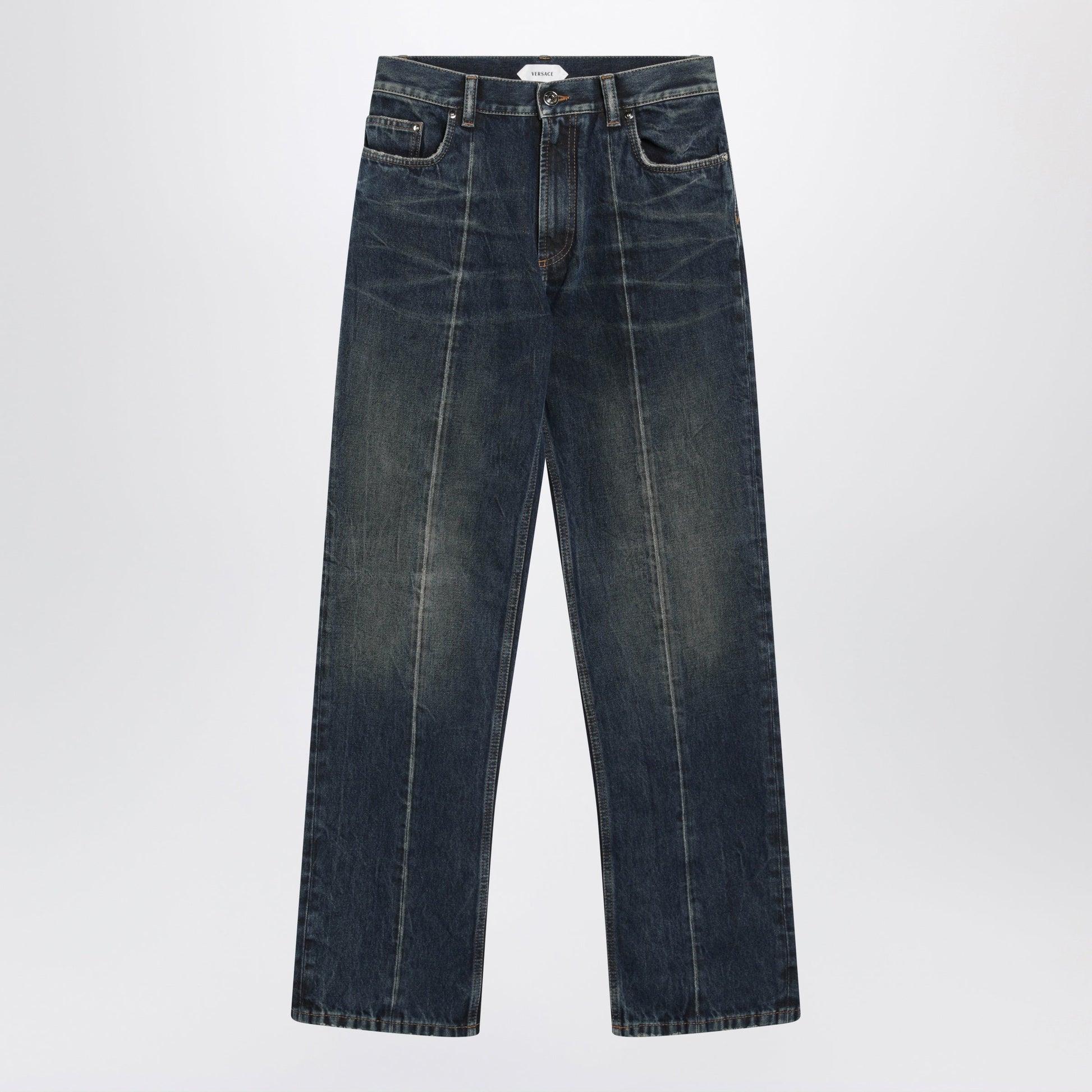 Versace Straight-Leg Stonewashed Cotton Denim Jeans In Blue Men VERSACE