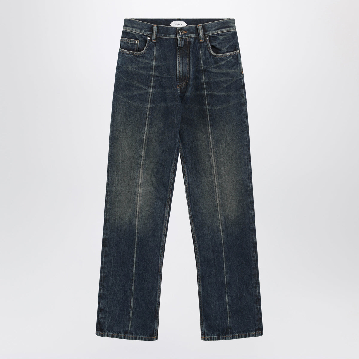 Versace Straight-Leg Stonewashed Cotton Denim Jeans In Blue Men VERSACE