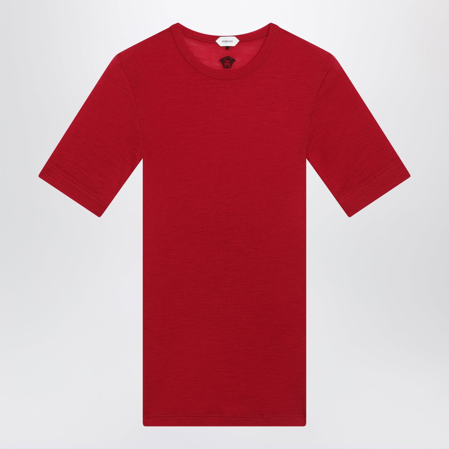 Versace Red Wool T-Shirt With Embroidered Logo Women VERSACE