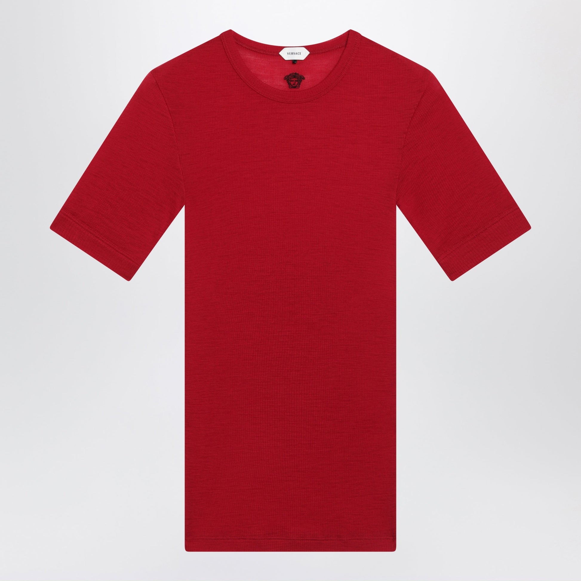 Versace Red Wool T-Shirt With Embroidered Logo Women VERSACE