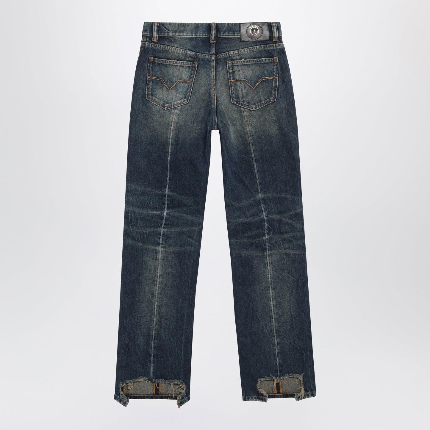 Versace Washed Regular-Fit Cotton Jeans In Dark Blue Denim Women VERSACE