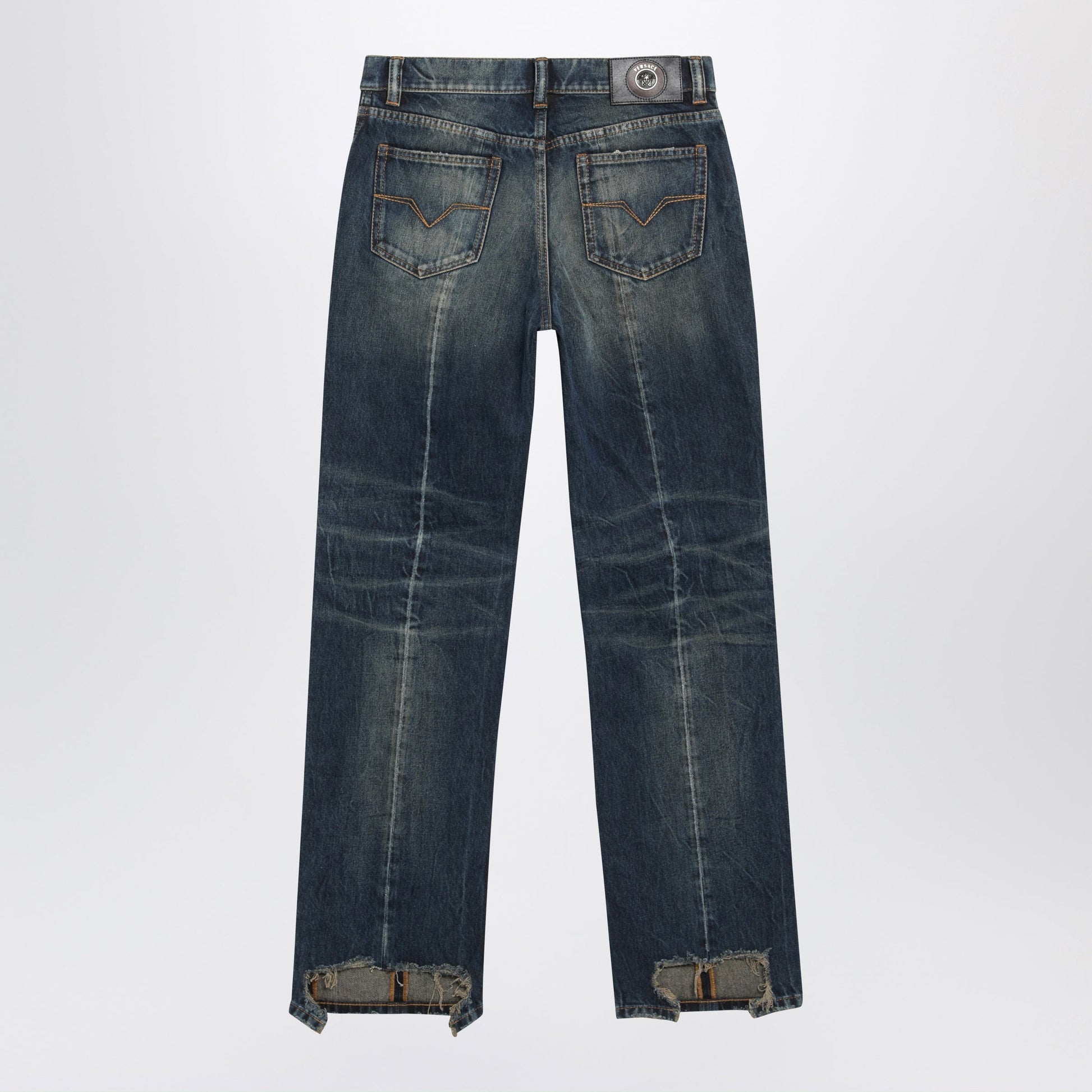 Versace Washed Regular-Fit Cotton Jeans In Dark Blue Denim Women VERSACE