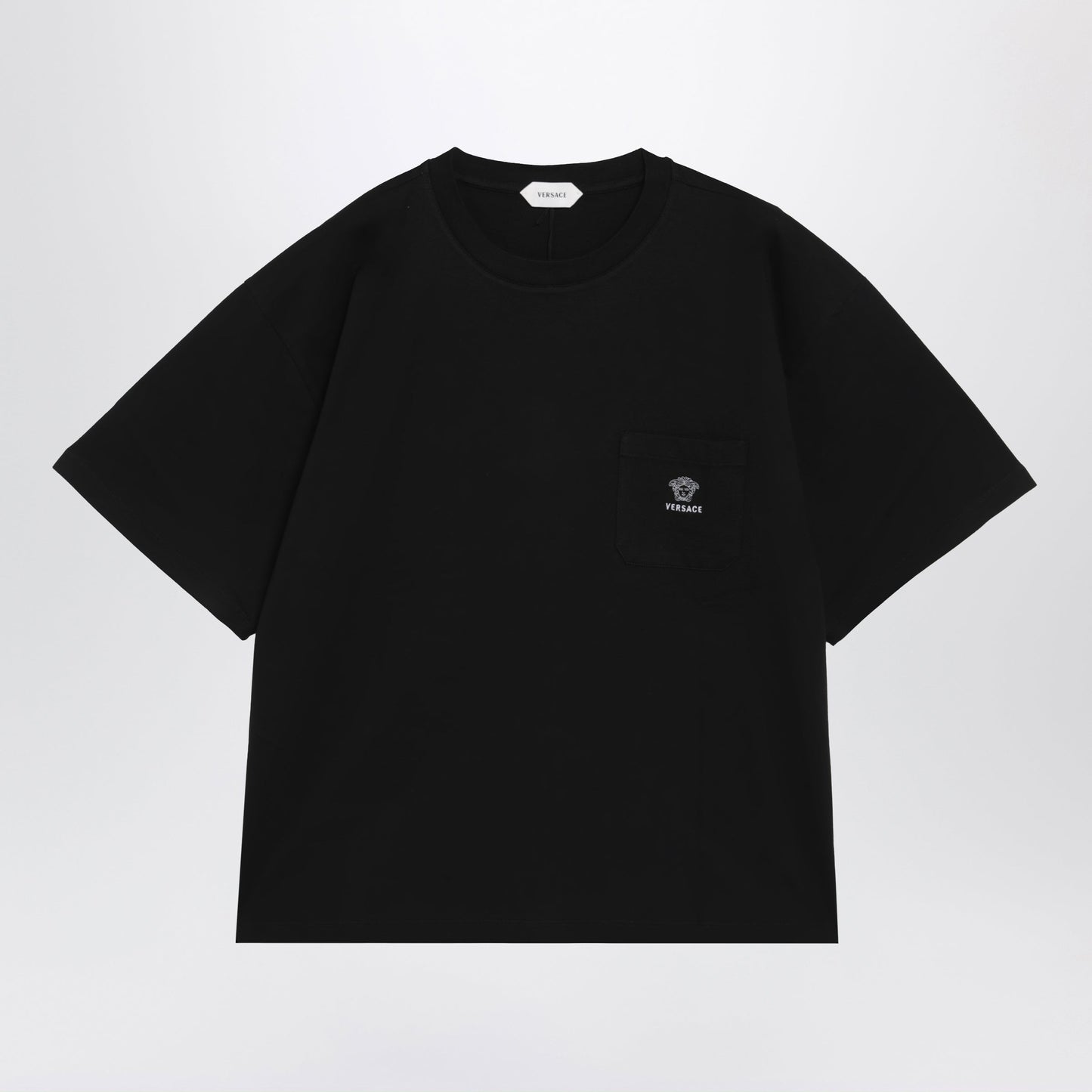 Versace Black Cotton Jersey T-Shirt With Medusa Embroidery Men VERSACE