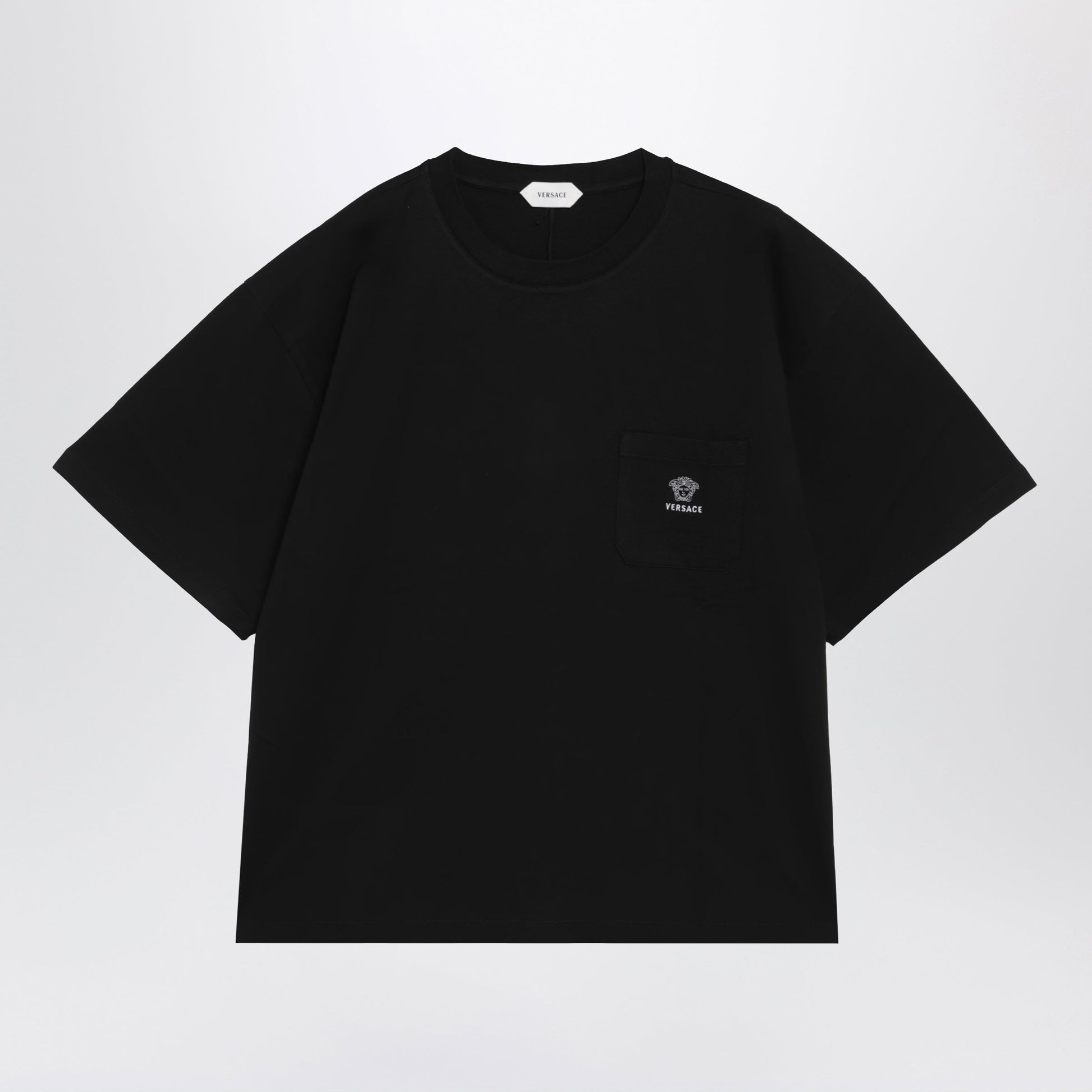 Versace Black Cotton Jersey T-Shirt With Medusa Embroidery Men VERSACE