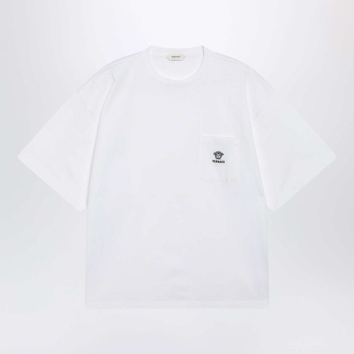 Versace White Cotton Jersey T-Shirt With Medusa Embroidery Men VERSACE