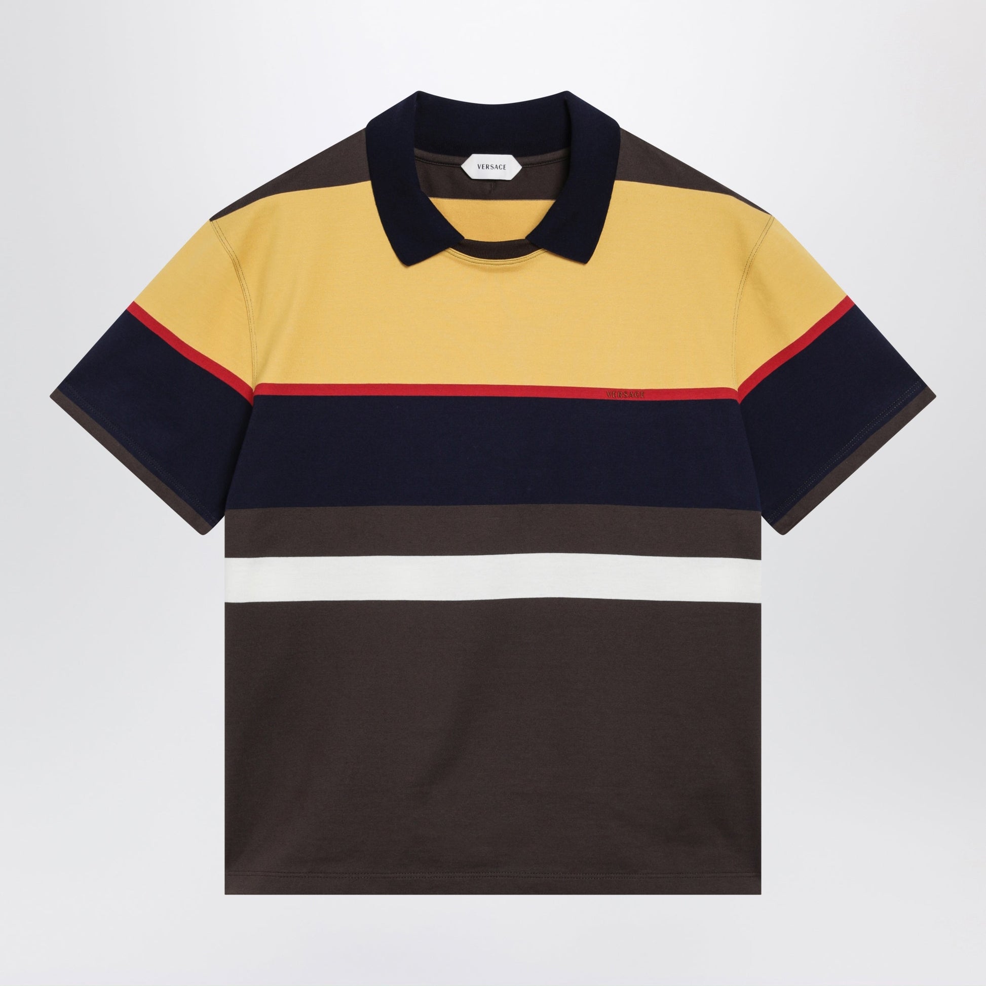 Versace Color-Block Striped Cotton Polo T-Shirt Men VERSACE