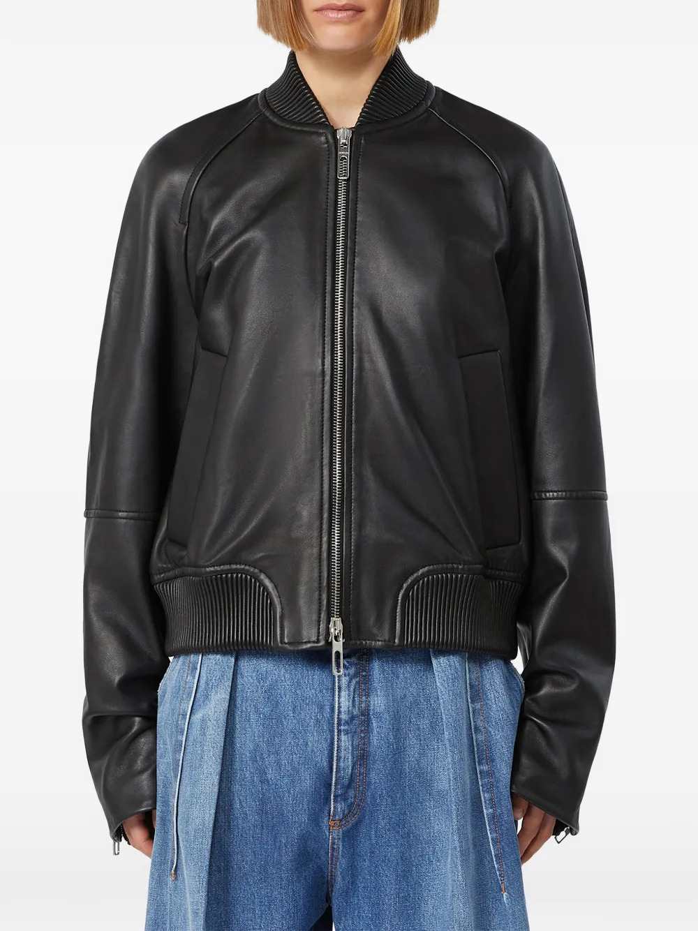Sportmax Women Nappa Leather Bomber Jacket - Black SPORTMAX