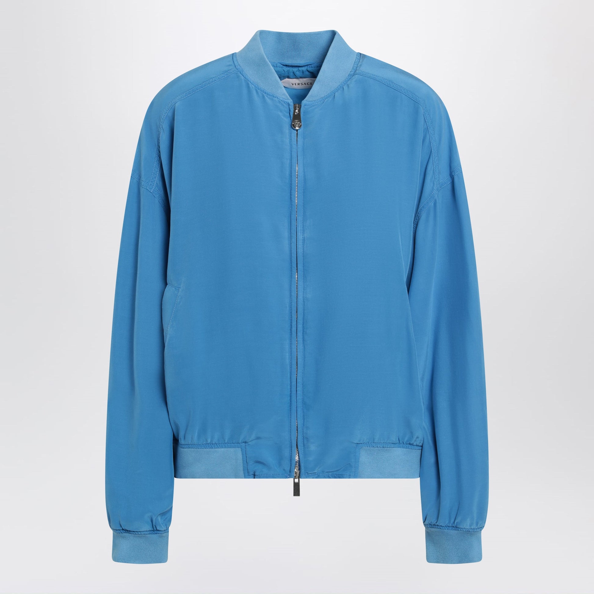 Versace Light Blue Silk Poplin Zip Blouson Women VERSACE