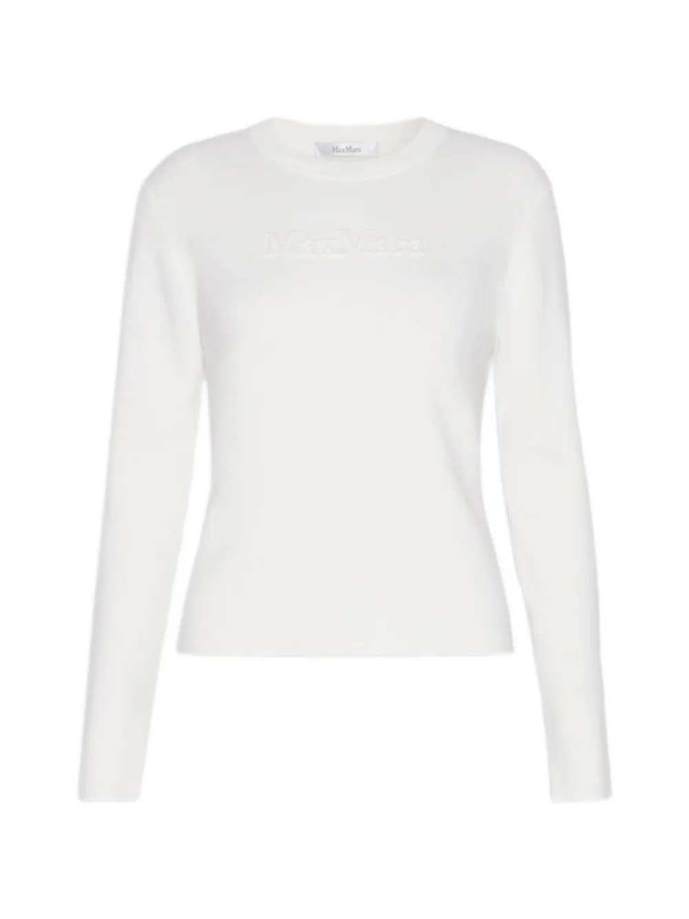 Max Mara Women Wool Knit Sweater With Raised Logo - White MAX MARA