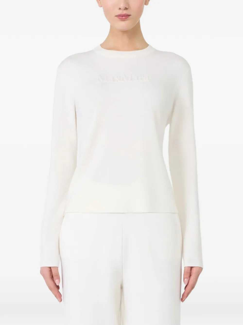 Max Mara Women Wool Knit Sweater With Raised Logo - White MAX MARA