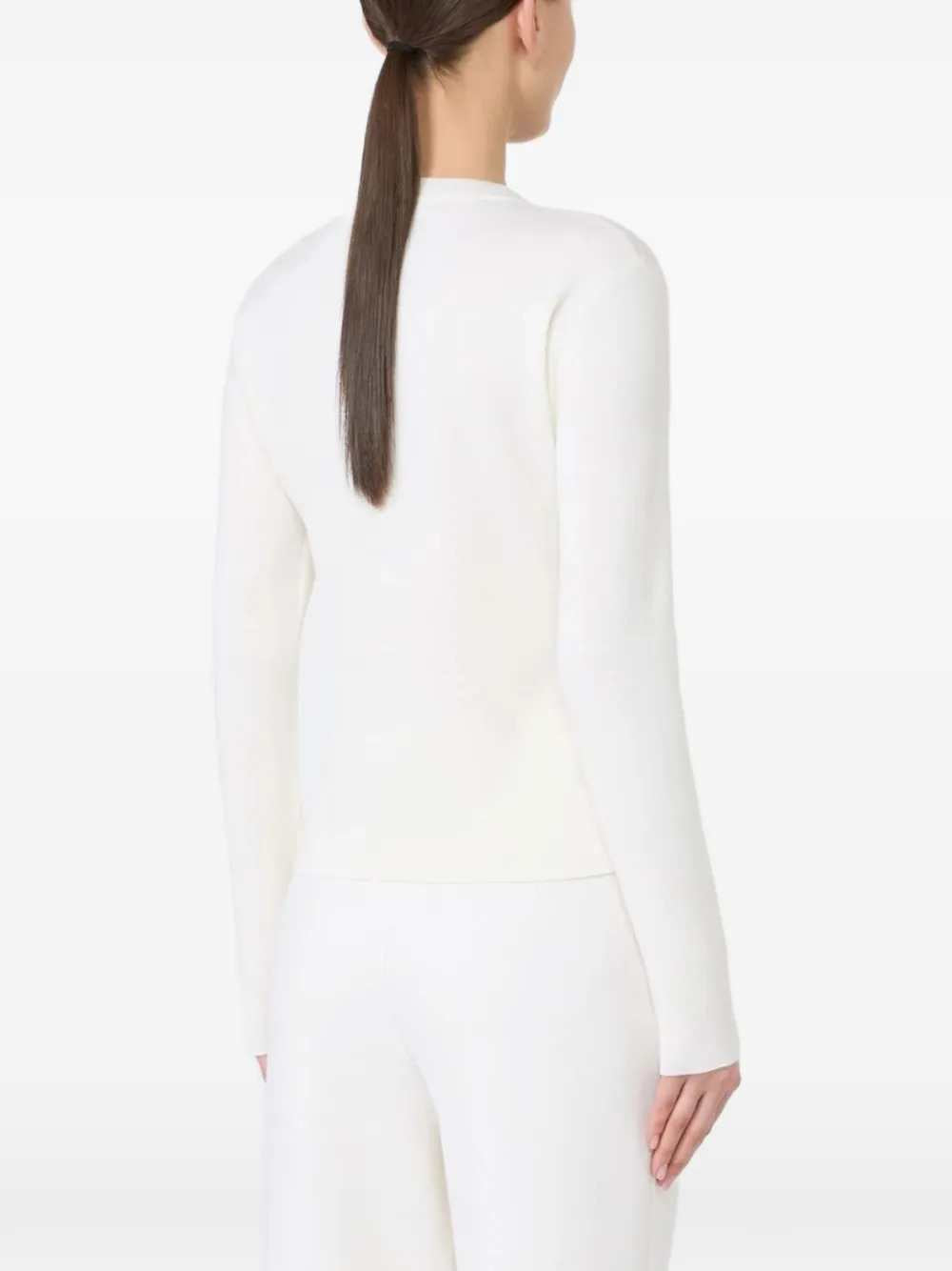 Max Mara Women Wool Knit Sweater With Raised Logo - White MAX MARA