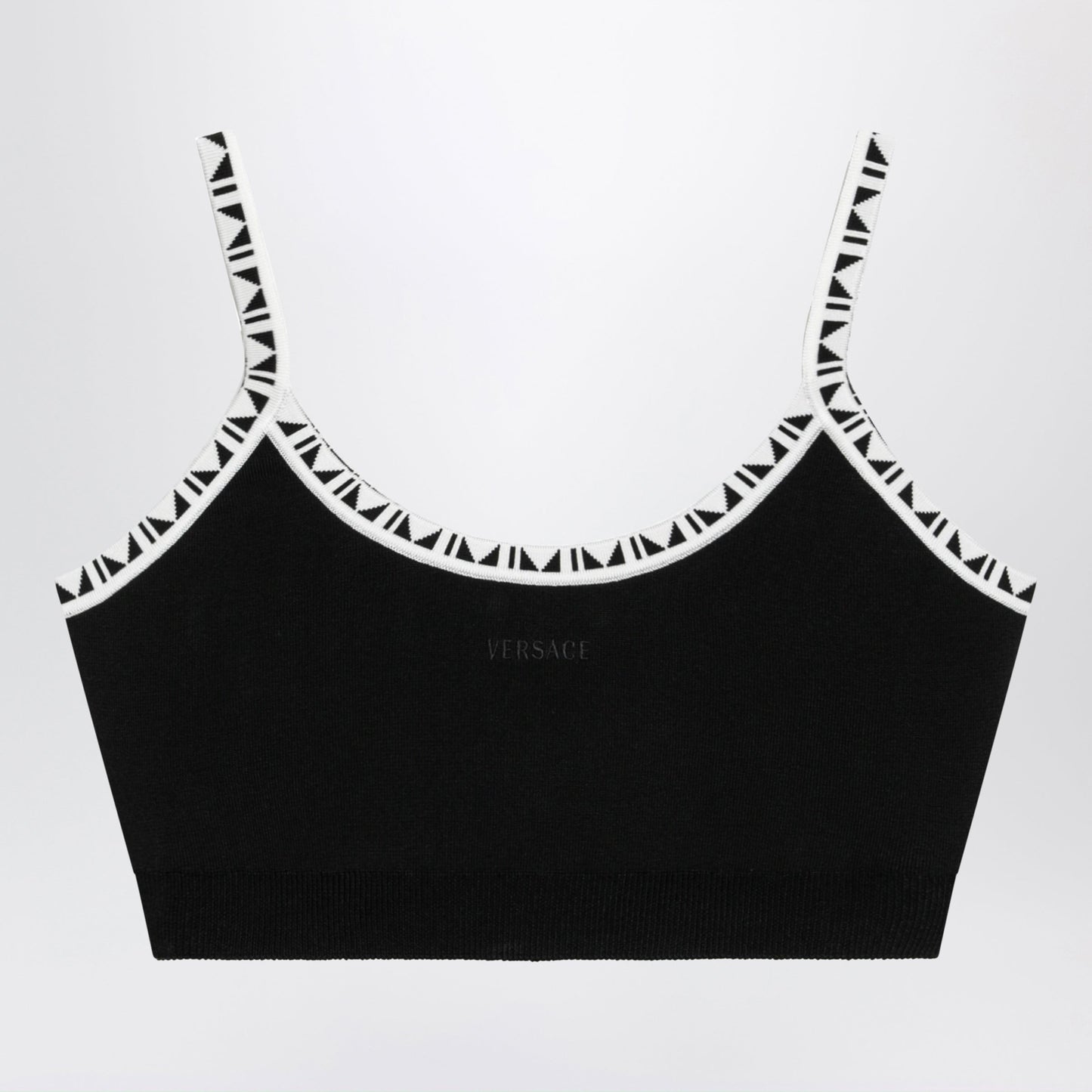 Versace Black Viscose-Blend Cropped Top With Jacquard Details Women VERSACE
