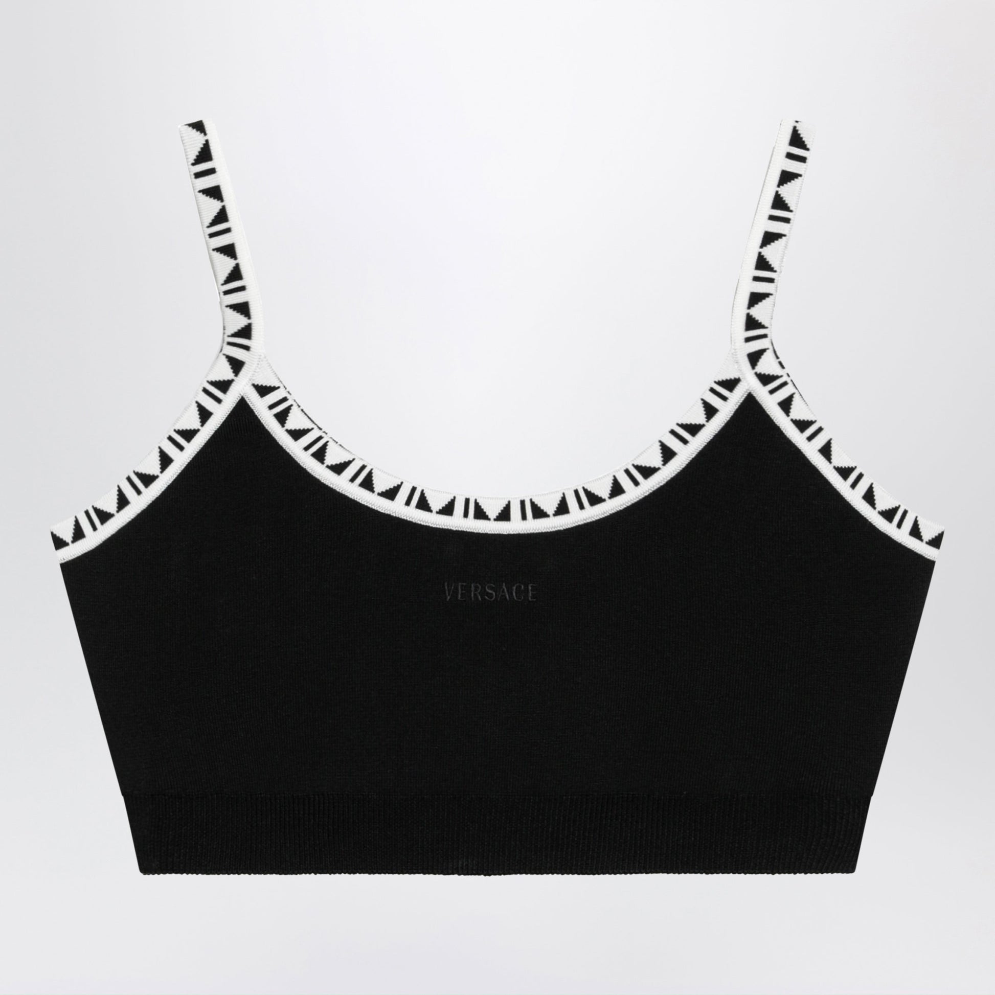 Versace Black Viscose-Blend Cropped Top With Jacquard Details Women VERSACE