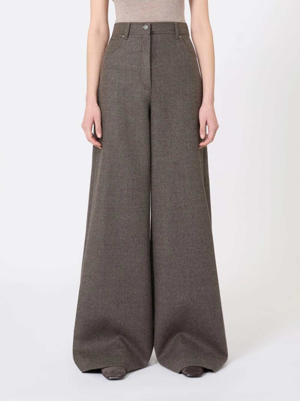 Max Mara Women Wide-Leg Felted Wool Trousers - Brown-Grey MAX MARA