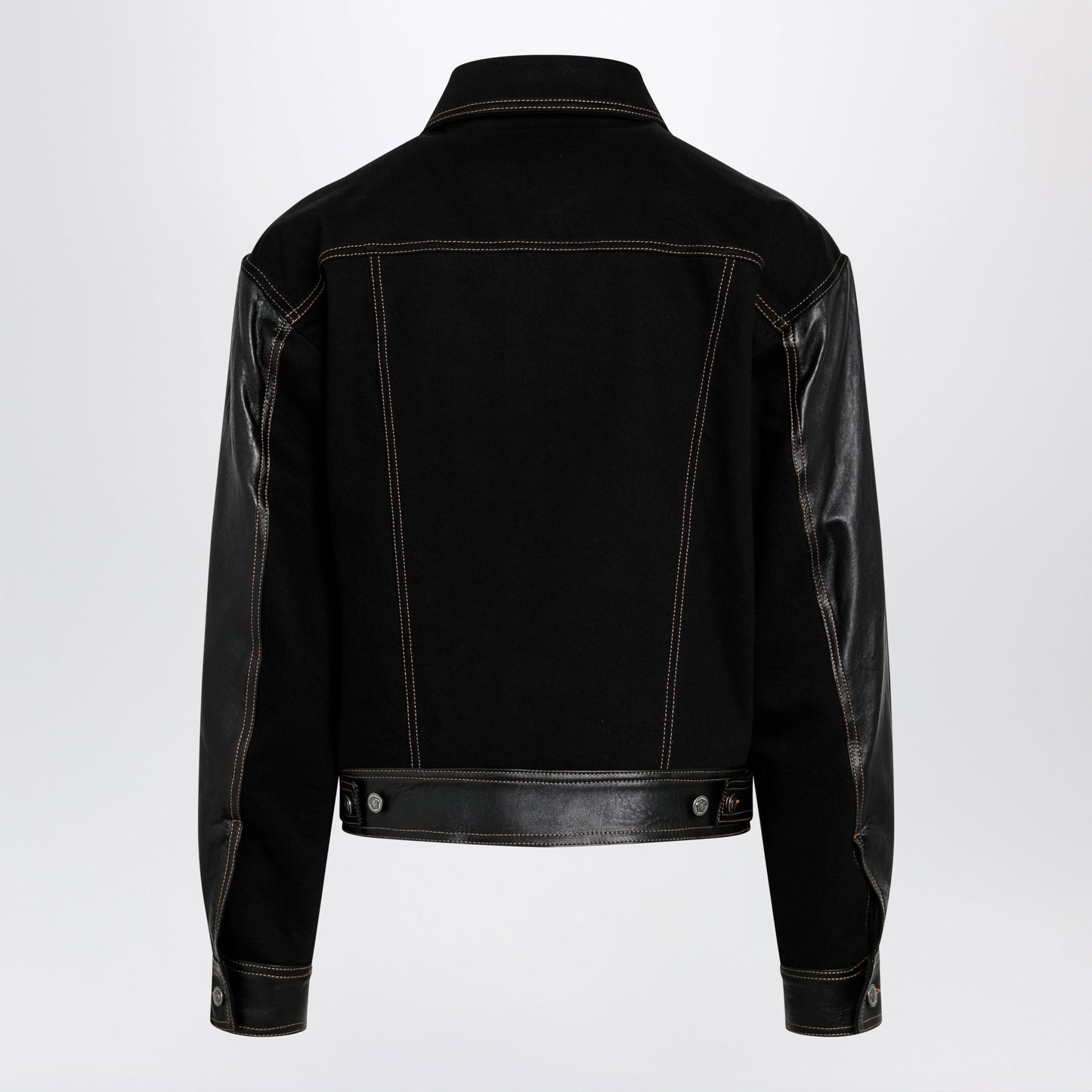 Versace Black Denim And Leather Bomber Jacket Men VERSACE