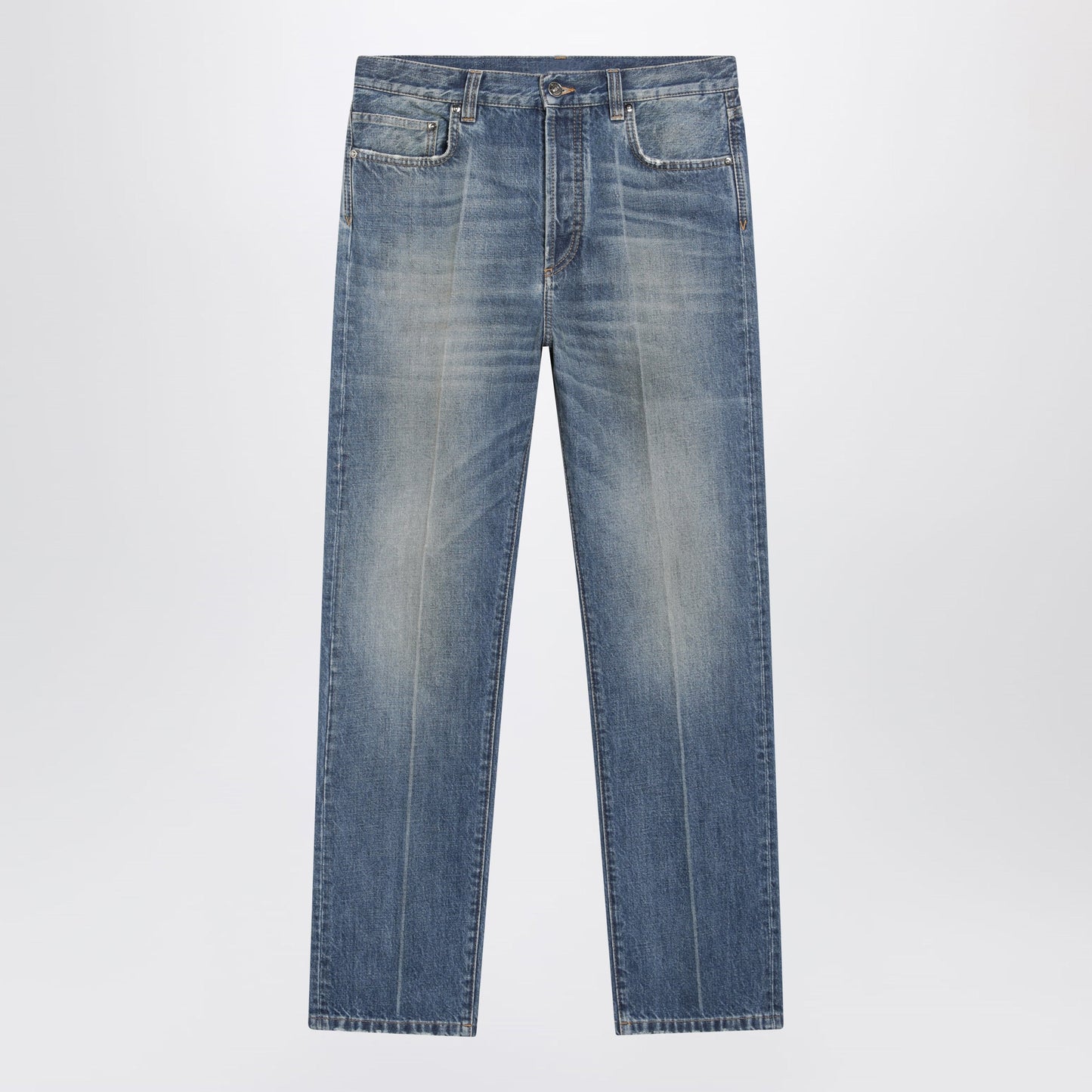 Versace Distressed Straight-Leg Jeans In Blue Denim Men VERSACE