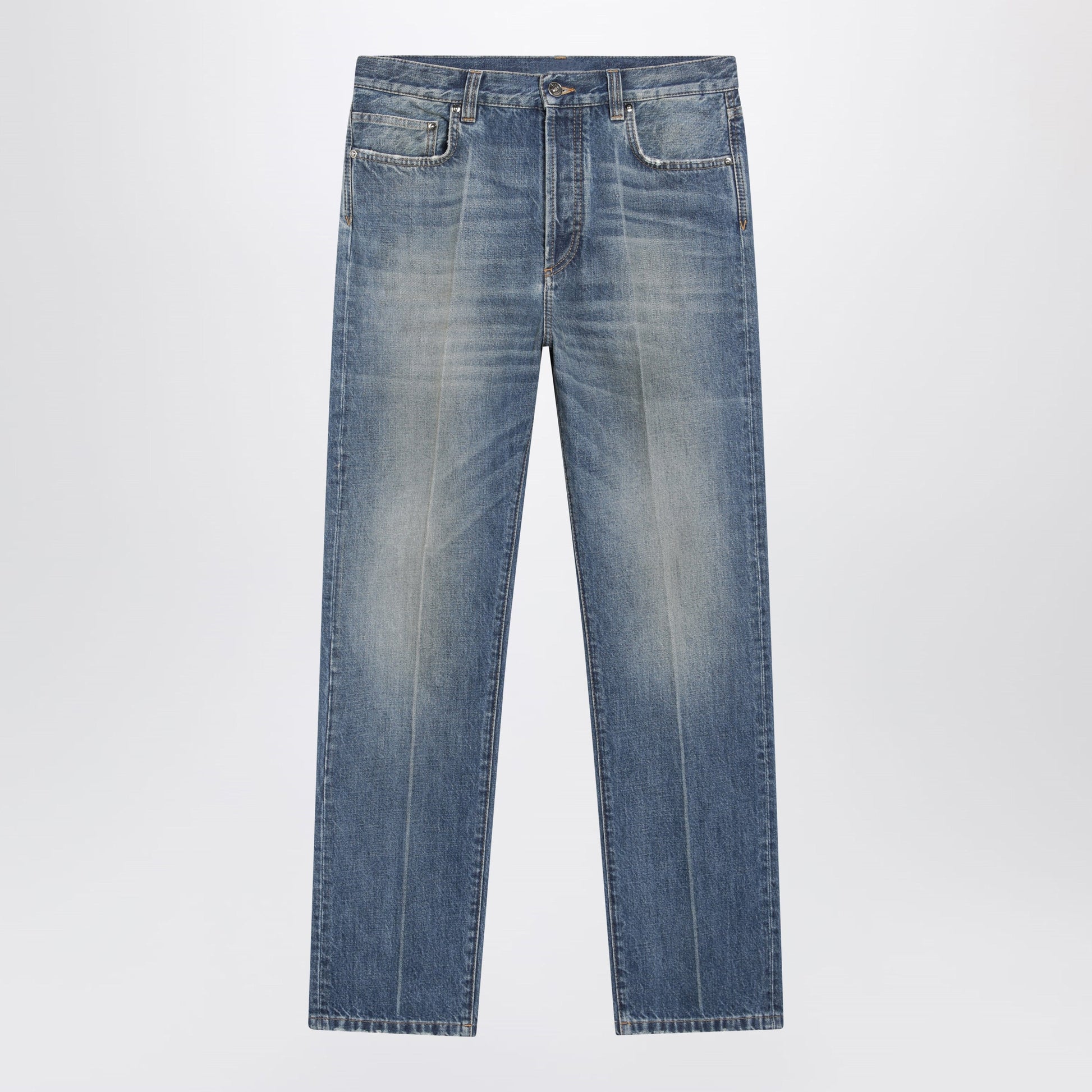 Versace Distressed Straight-Leg Jeans In Blue Denim Men VERSACE