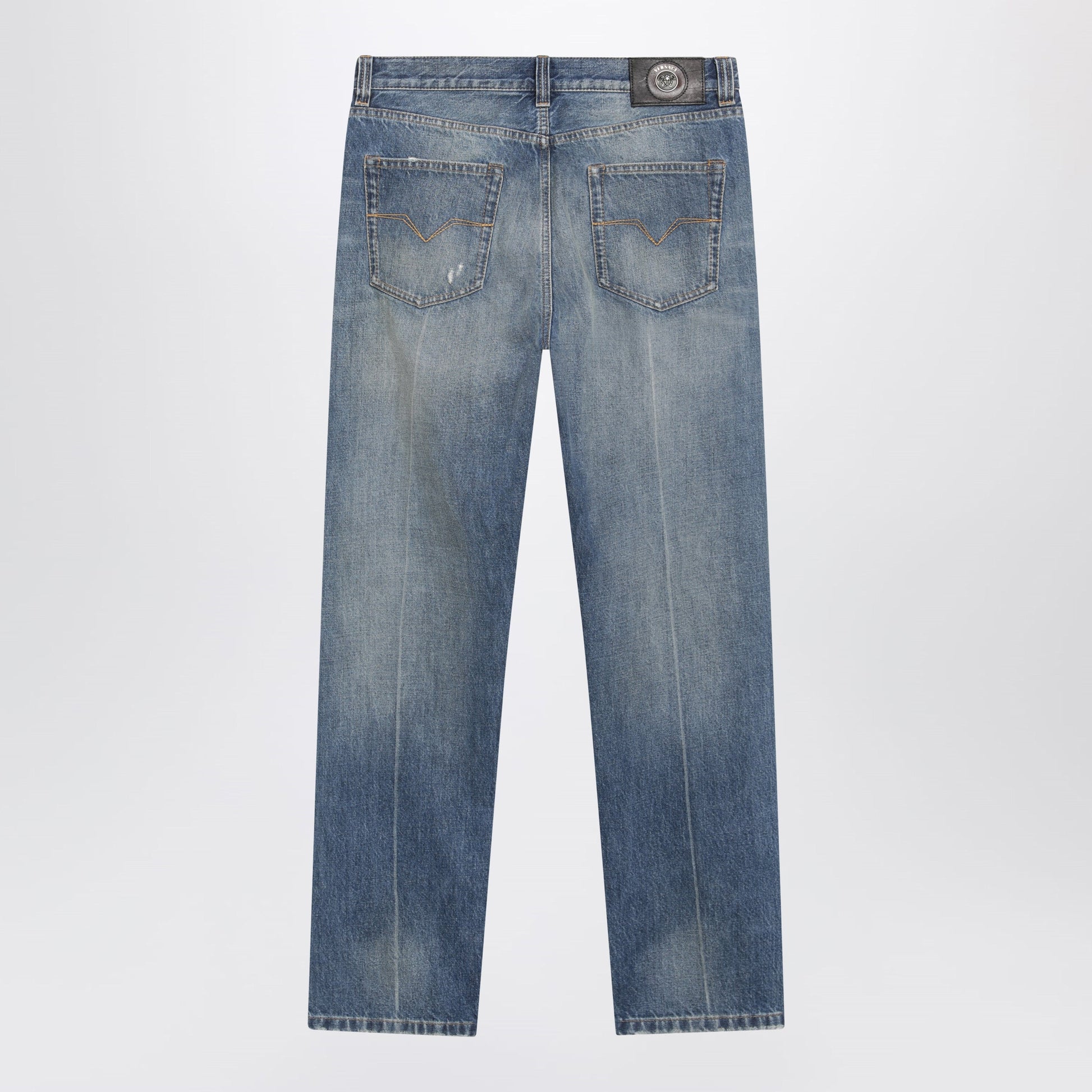 Versace Distressed Straight-Leg Jeans In Blue Denim Men VERSACE