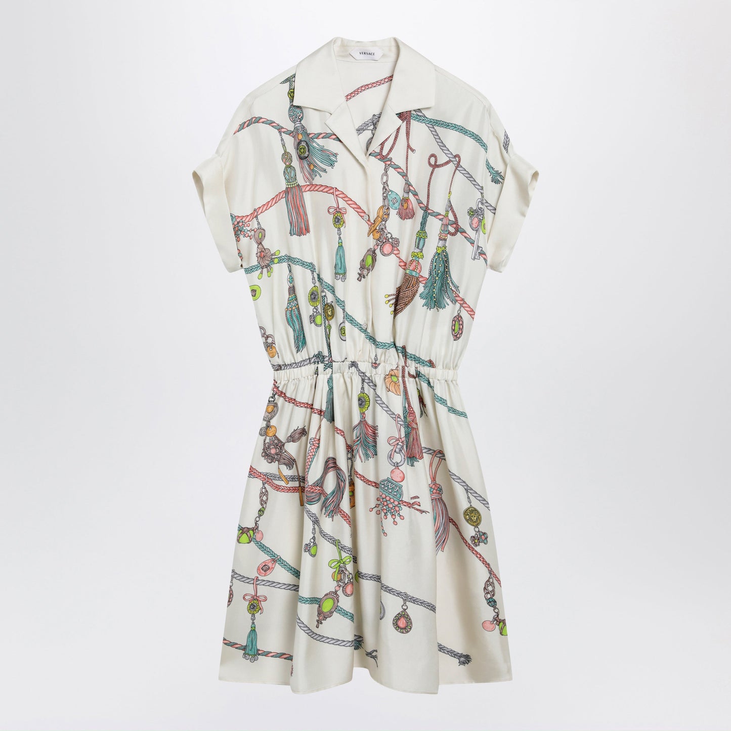 Versace Printed Silk Twill Mini Shirt Dress In Ivory Women VERSACE