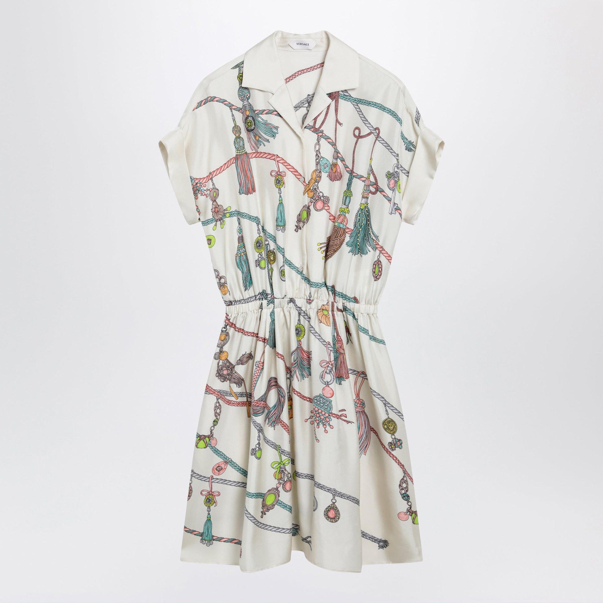 Versace Printed Silk Twill Mini Shirt Dress In Ivory Women VERSACE