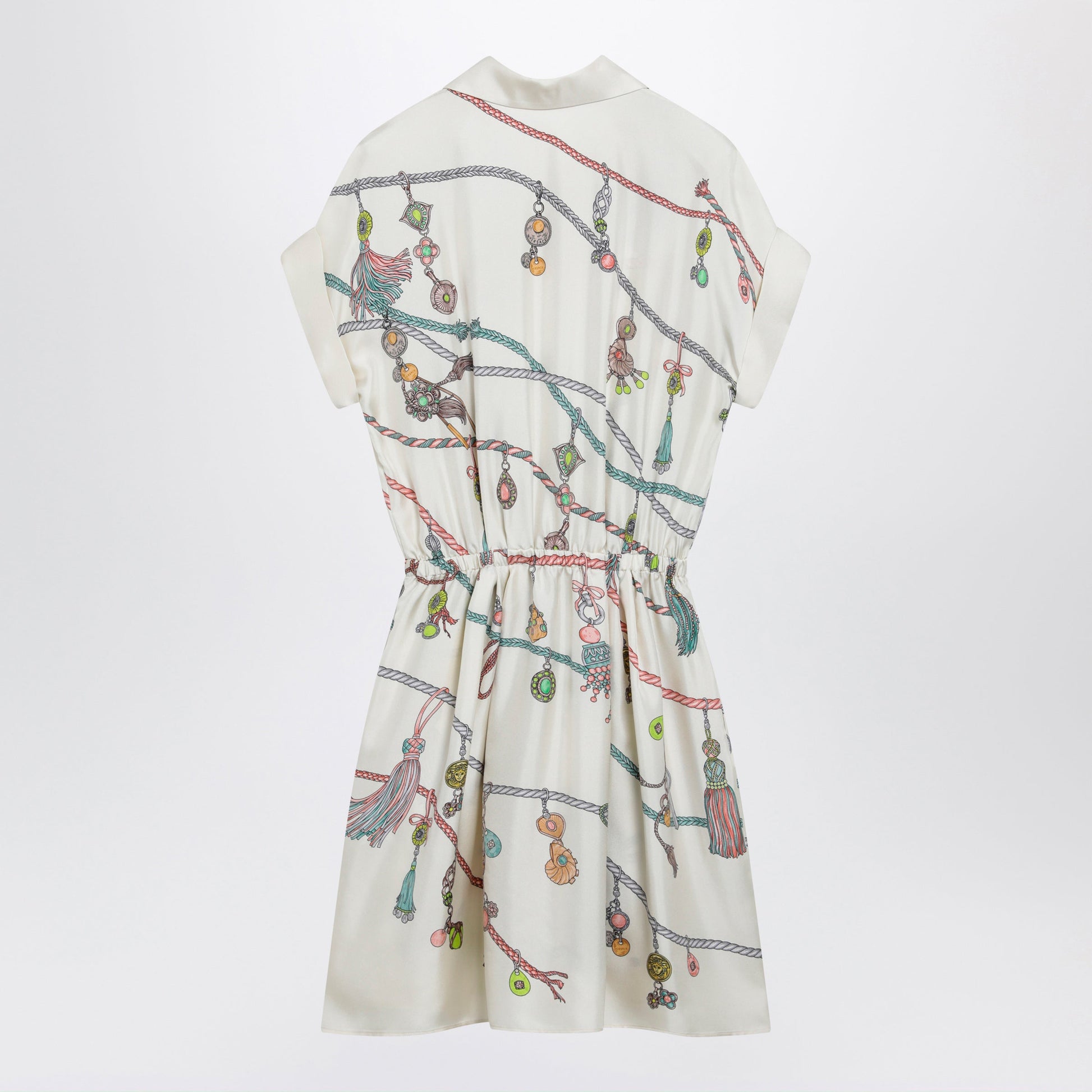 Versace Printed Silk Twill Mini Shirt Dress In Ivory Women VERSACE