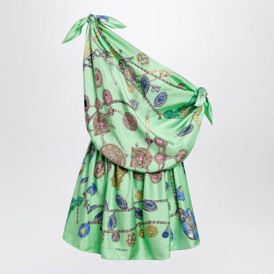 Versace Green Printed Silk Twill Mini Dress Women