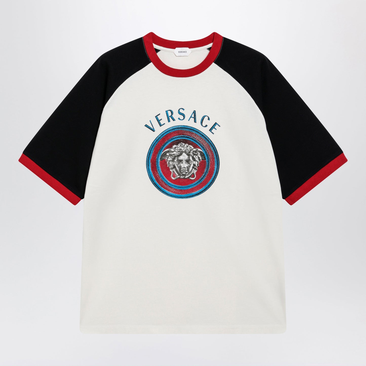 Versace White/Black Cotton T-Shirt With Medusa Print Men VERSACE