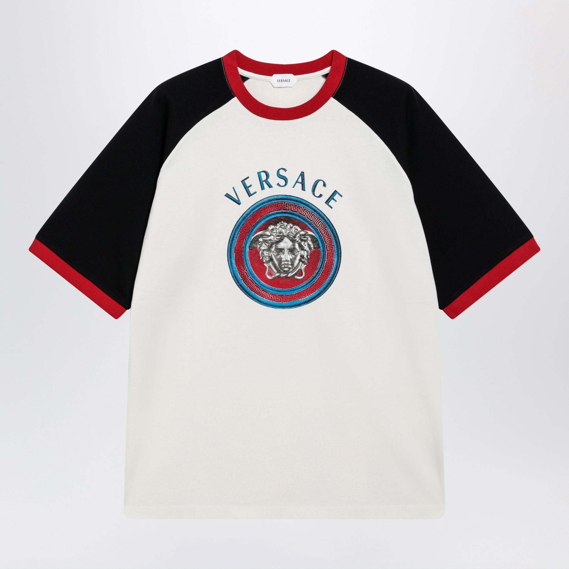 Versace White/Black Cotton T-Shirt With Medusa Print Men VERSACE