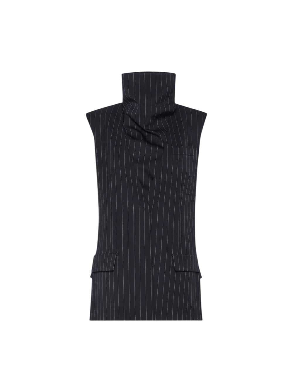 Sportmax Women Pinstriped Wool Sleeveless Jacket - Black SPORTMAX
