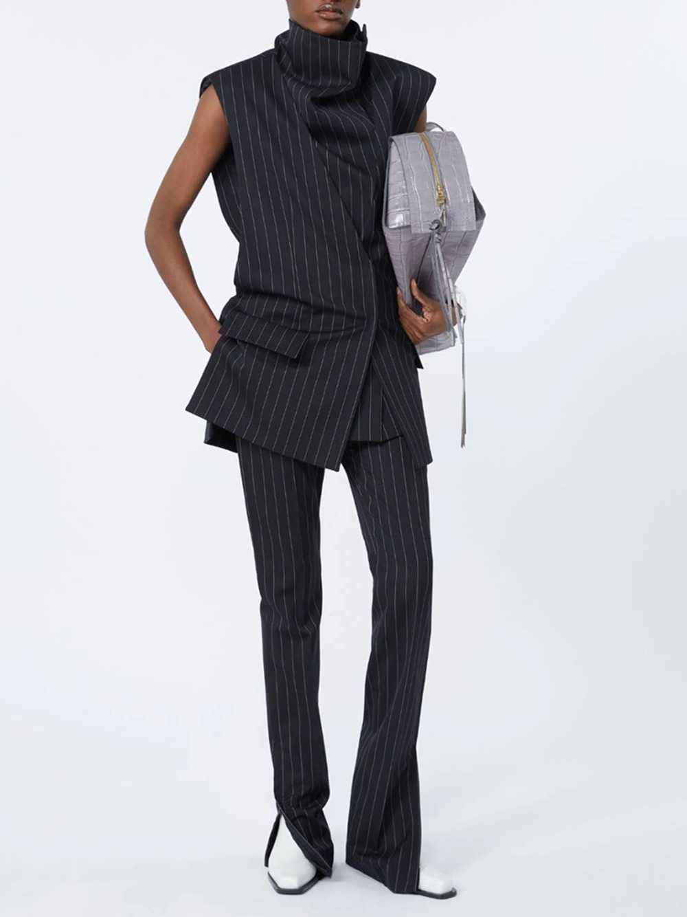 Sportmax Women Pinstriped Wool Sleeveless Jacket - Black SPORTMAX