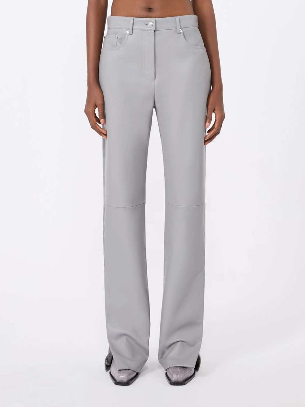 Sportmax Women 5-Pocket Leather And Suede Trousers – Medium Grey SPORTMAX