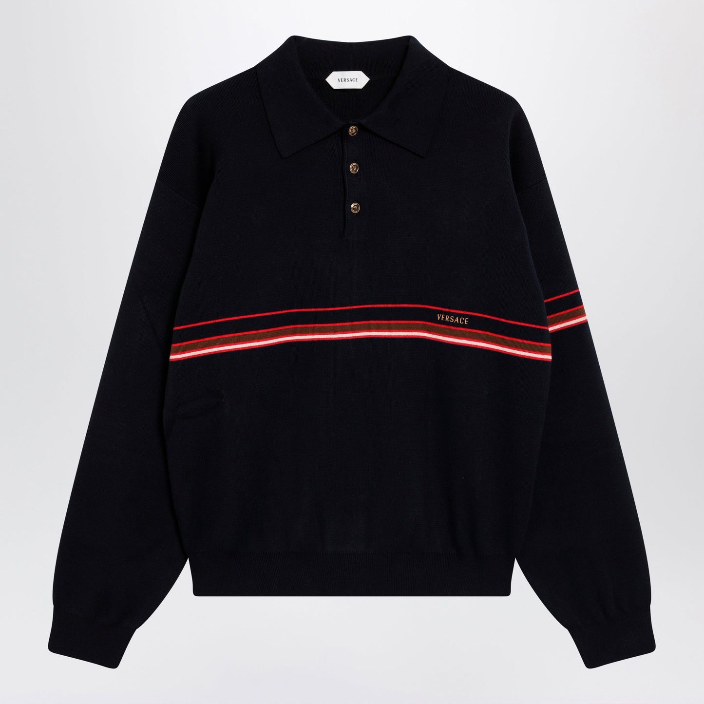 Versace Navy Blue Cotton Knit Polo Shirt With Embroidered Logo Men VERSACE