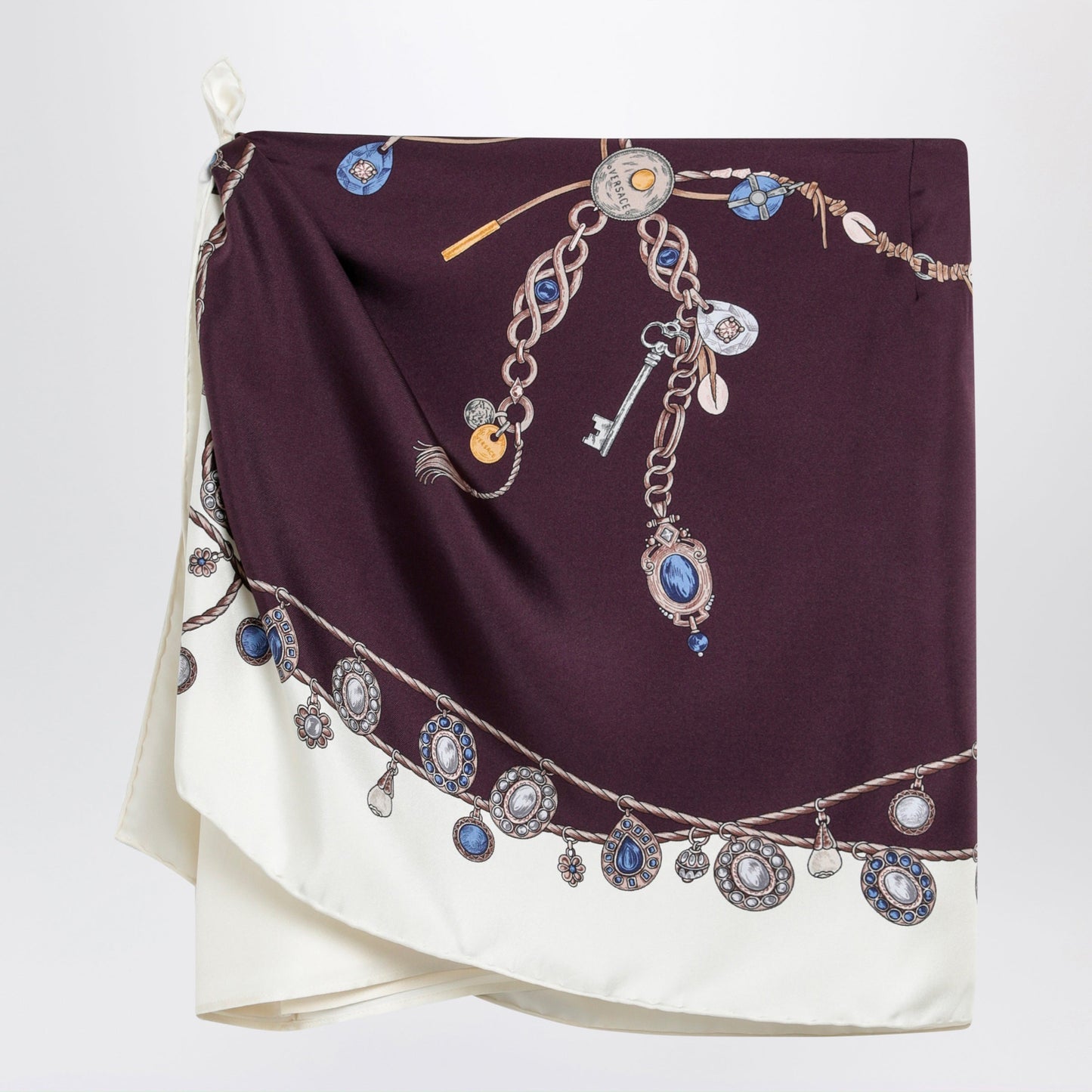 Versace Stolen Jewels Printed Silk Twill Mini Skirt In Burgundy Women VERSACE