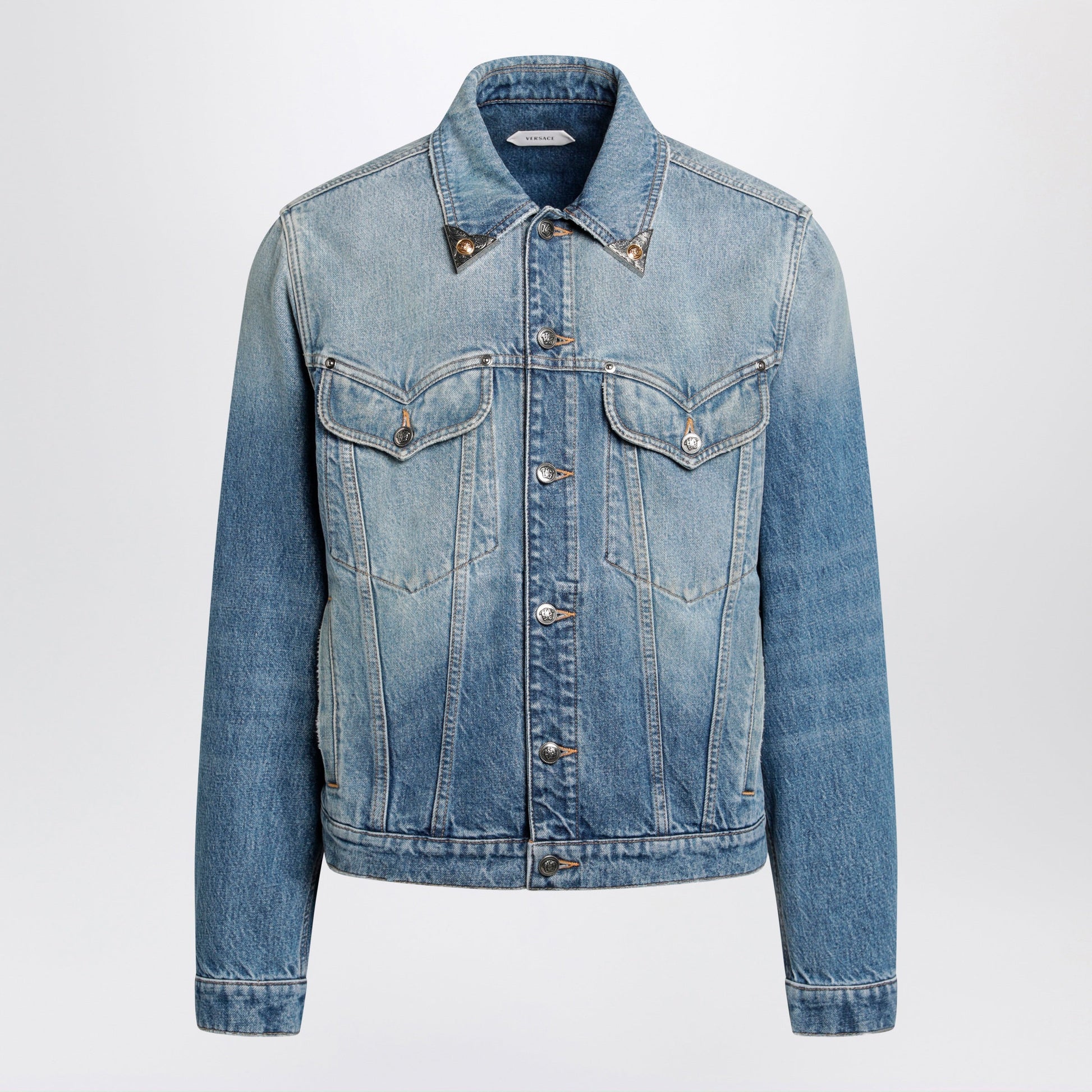 Versace Medium Blue Stonewashed Denim Jacket Men VERSACE