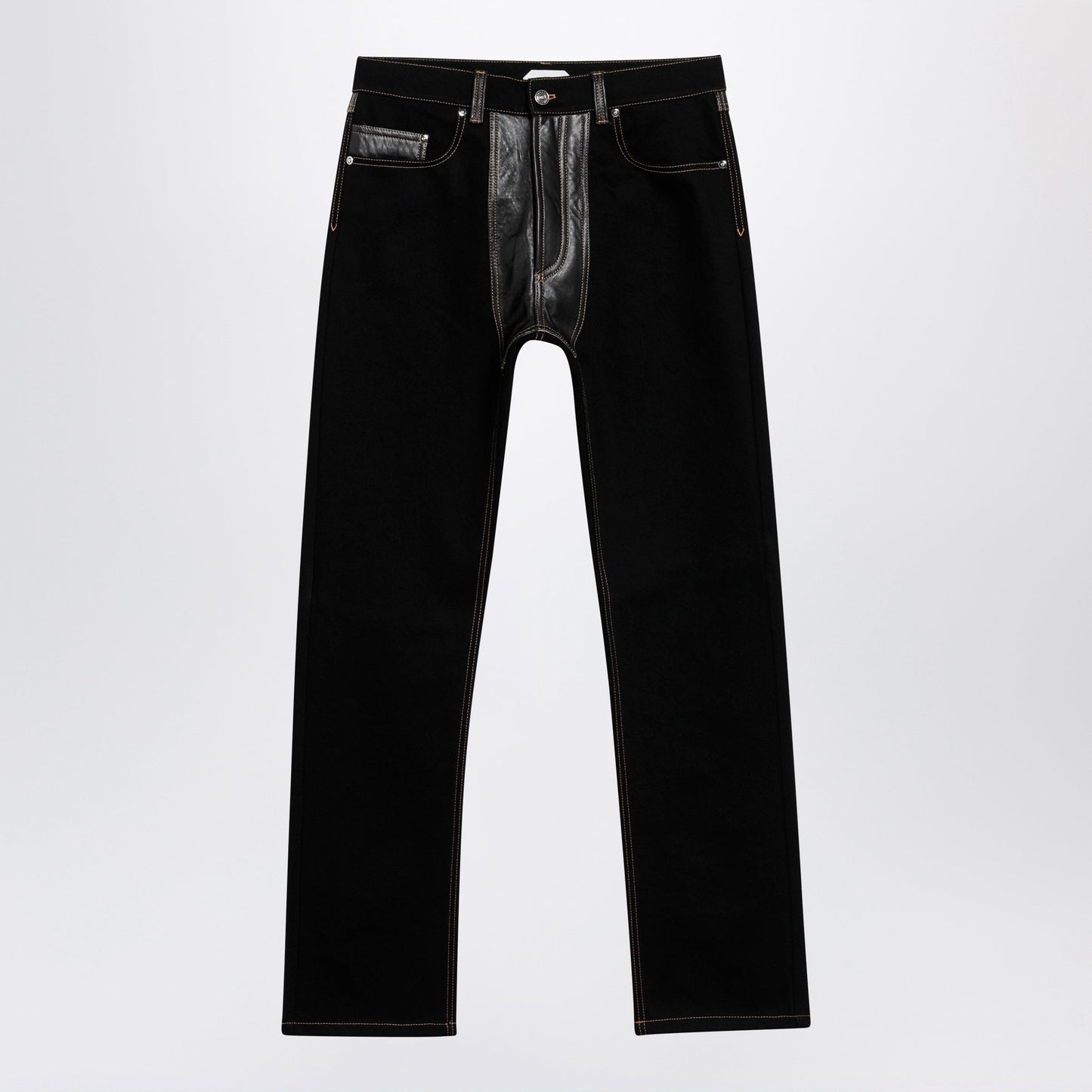 Versace Straight-Leg Denim And Leather Jeans In Black Men VERSACE