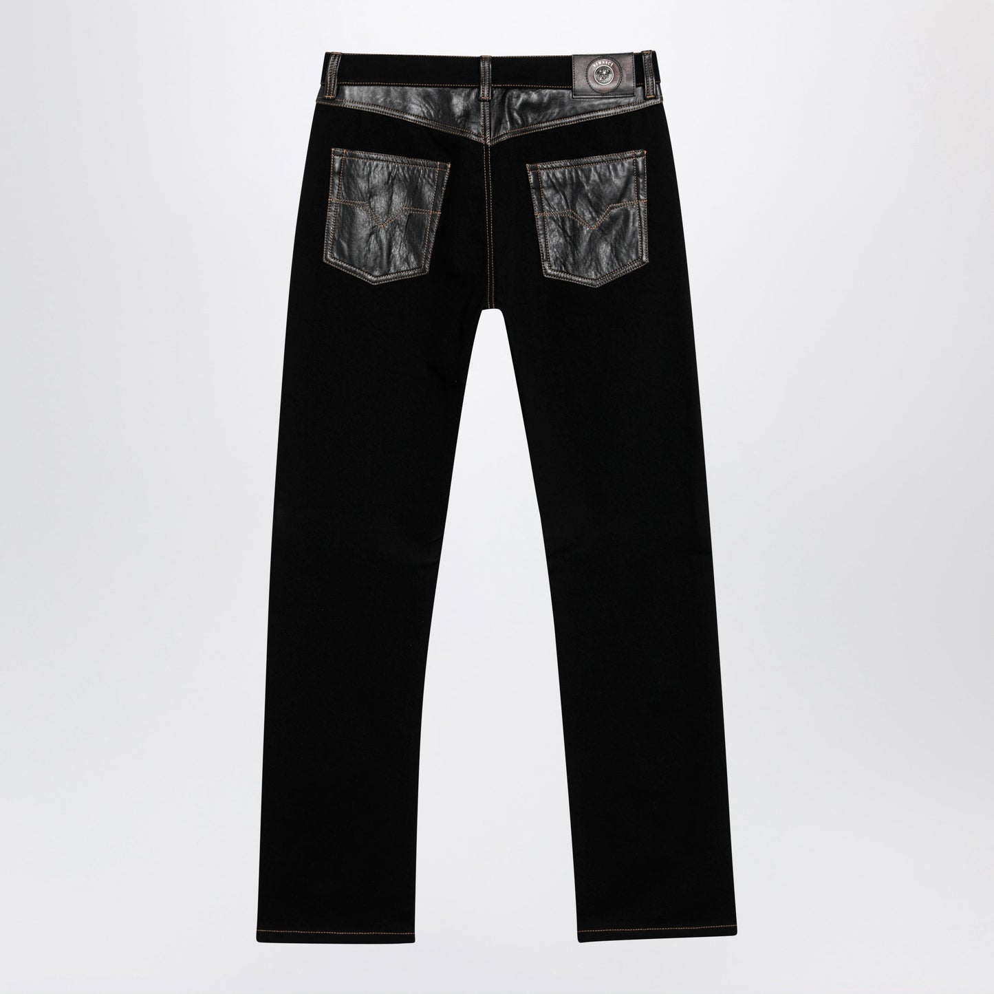 Versace Straight-Leg Denim And Leather Jeans In Black Men VERSACE