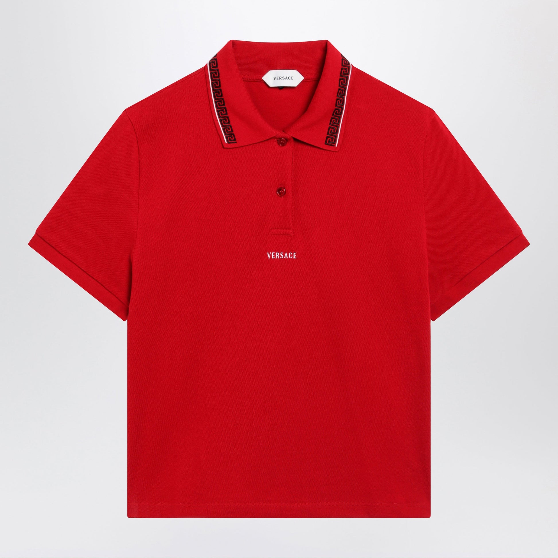 Versace Lipstick Red Cotton Pique Polo With Embroidered Logo Women VERSACE