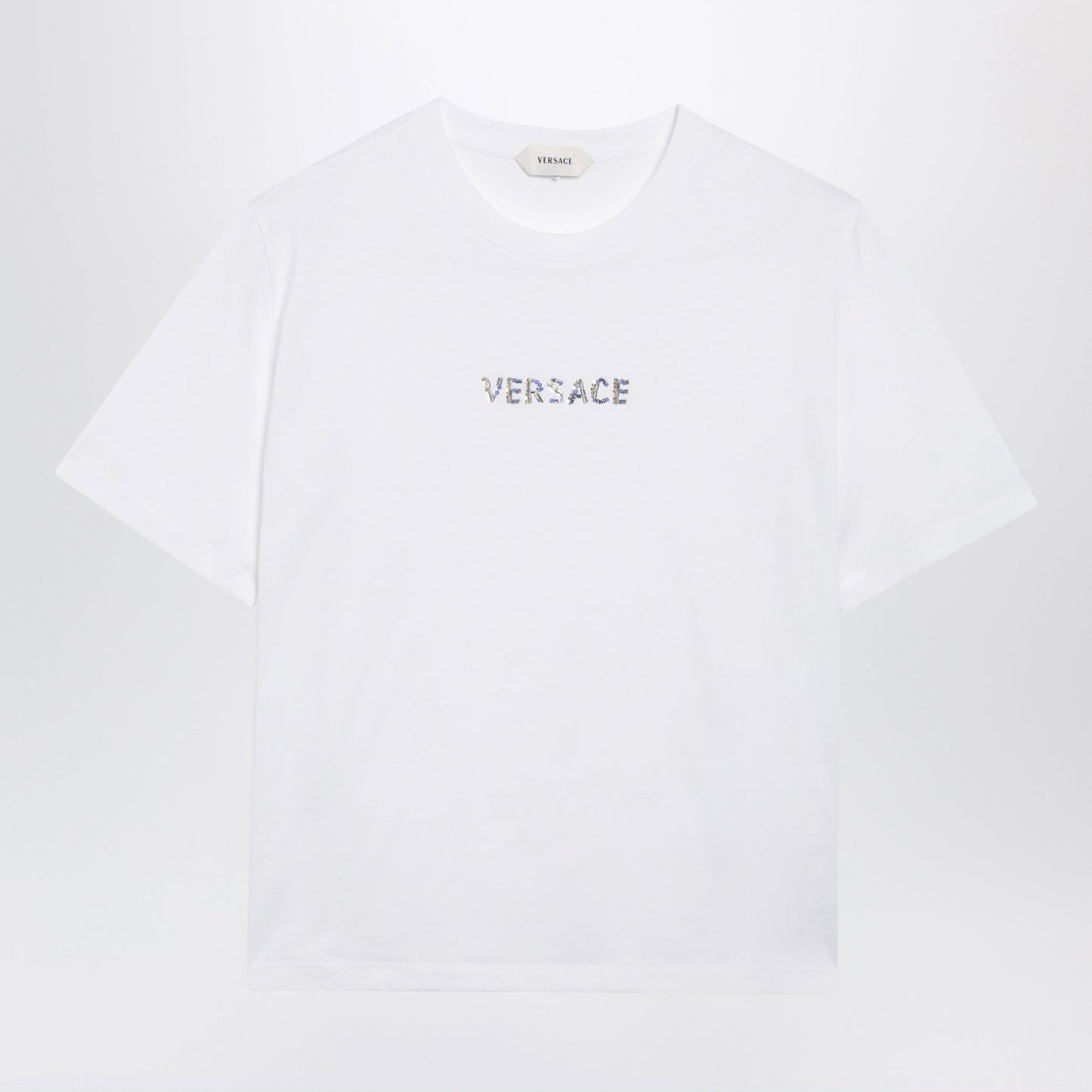 Versace Slim Cotton Jersey T-Shirt With Embroidered Logo, White Women VERSACE