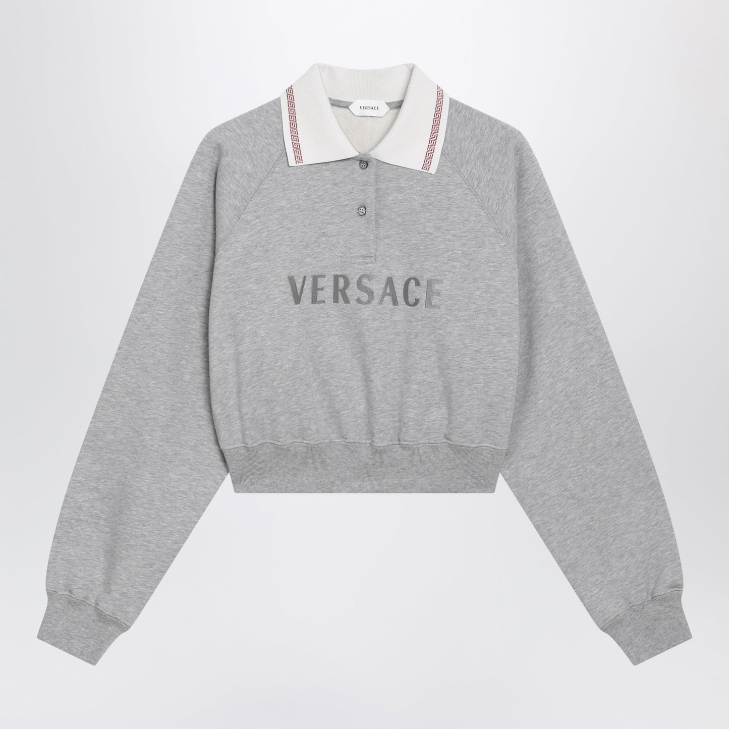 Versace Grey Cropped Cotton Polo Sweatshirt Women VERSACE