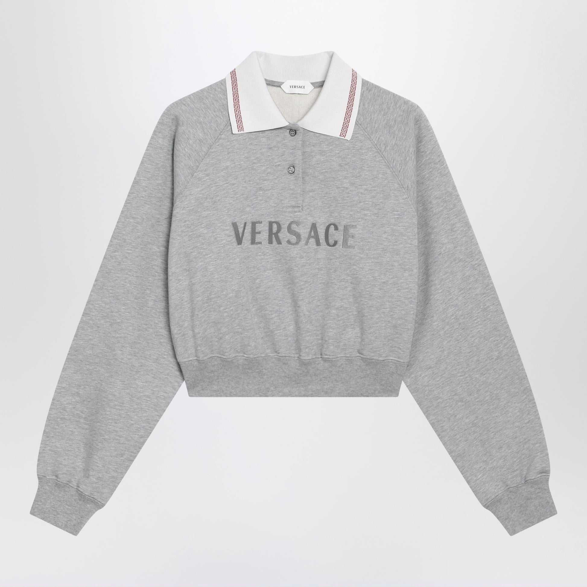 Versace Grey Cropped Cotton Polo Sweatshirt Women VERSACE