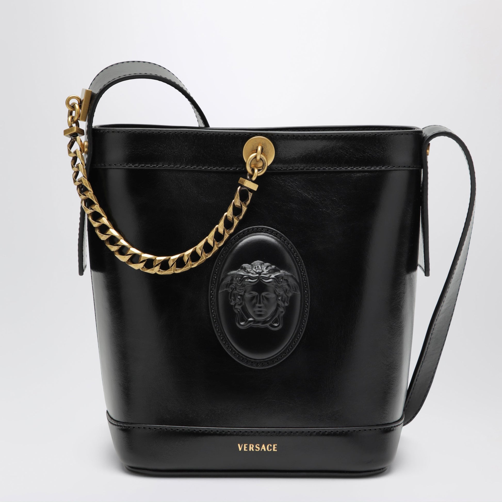 Versace Black Leather Bucket Bag Women VERSACE