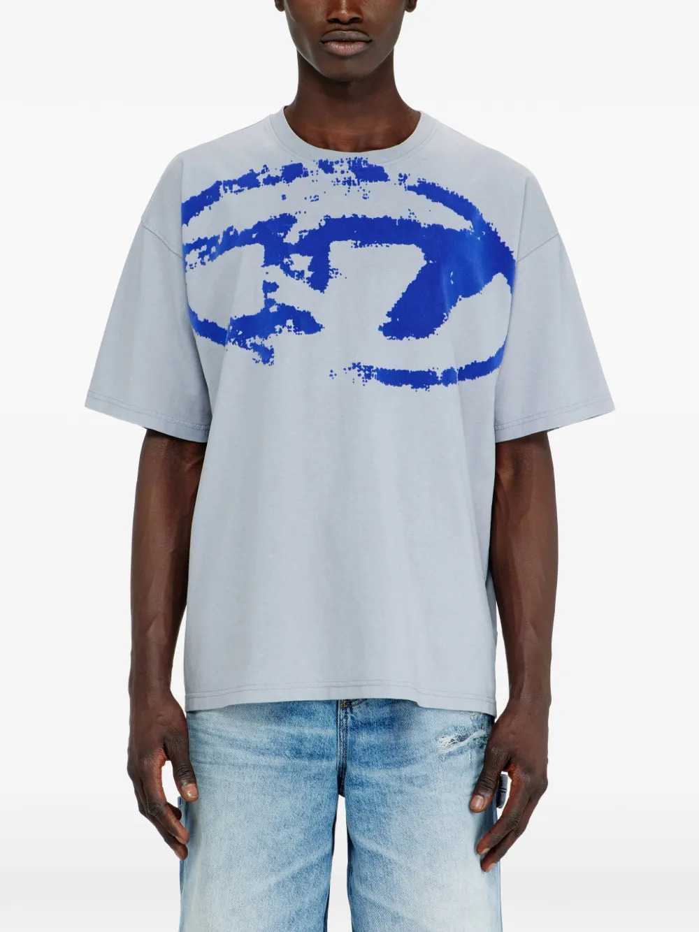 Diesel Men Distressed-Effect T-Shirt With Flocked Logo DIESEL