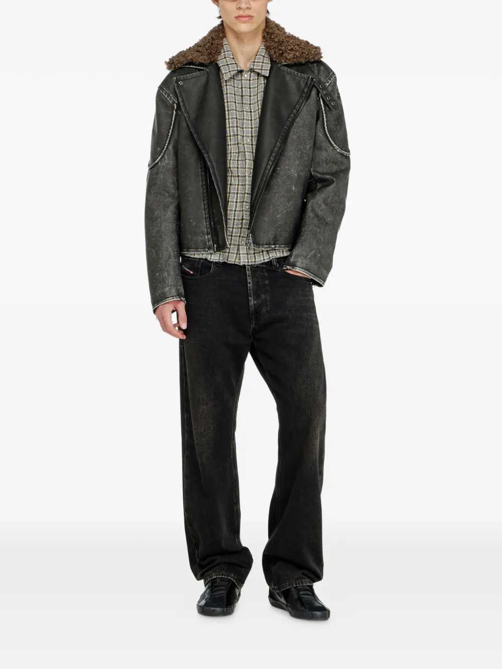 Diesel Men Biker Jacket With Detachable Collar DIESEL