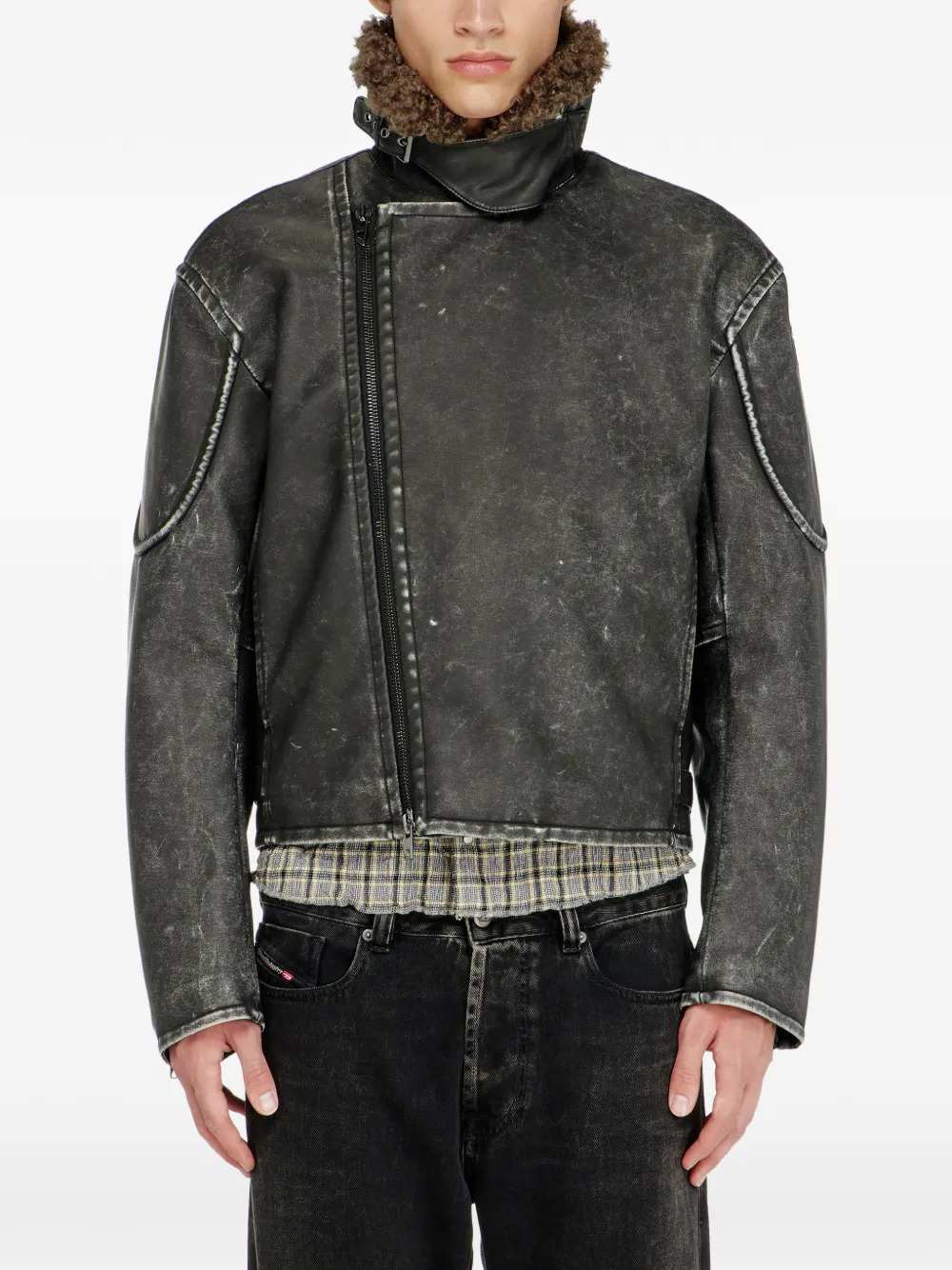 Diesel Men Biker Jacket With Detachable Collar DIESEL