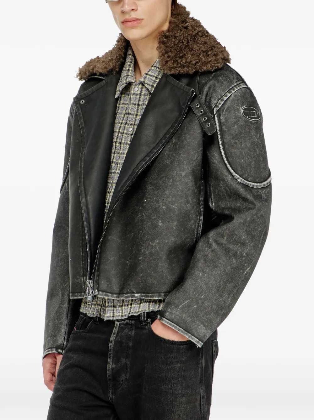 Diesel Men Biker Jacket With Detachable Collar DIESEL