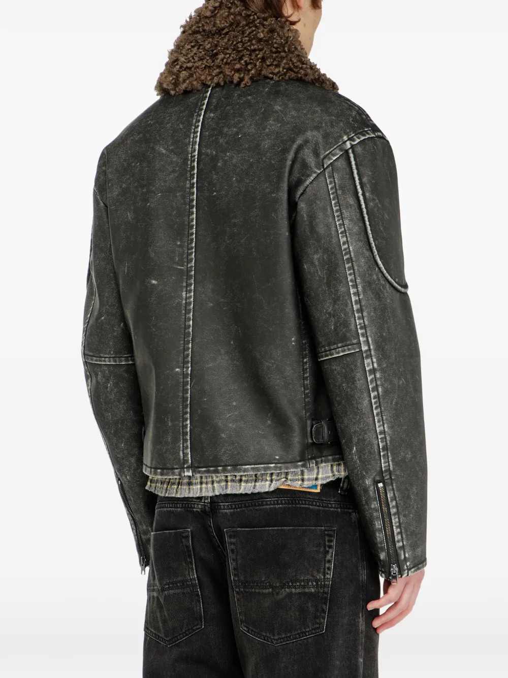 Diesel Men Biker Jacket With Detachable Collar DIESEL