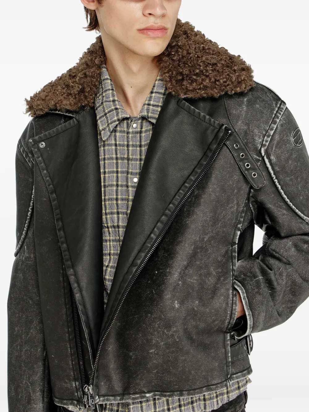 Diesel Men Biker Jacket With Detachable Collar DIESEL
