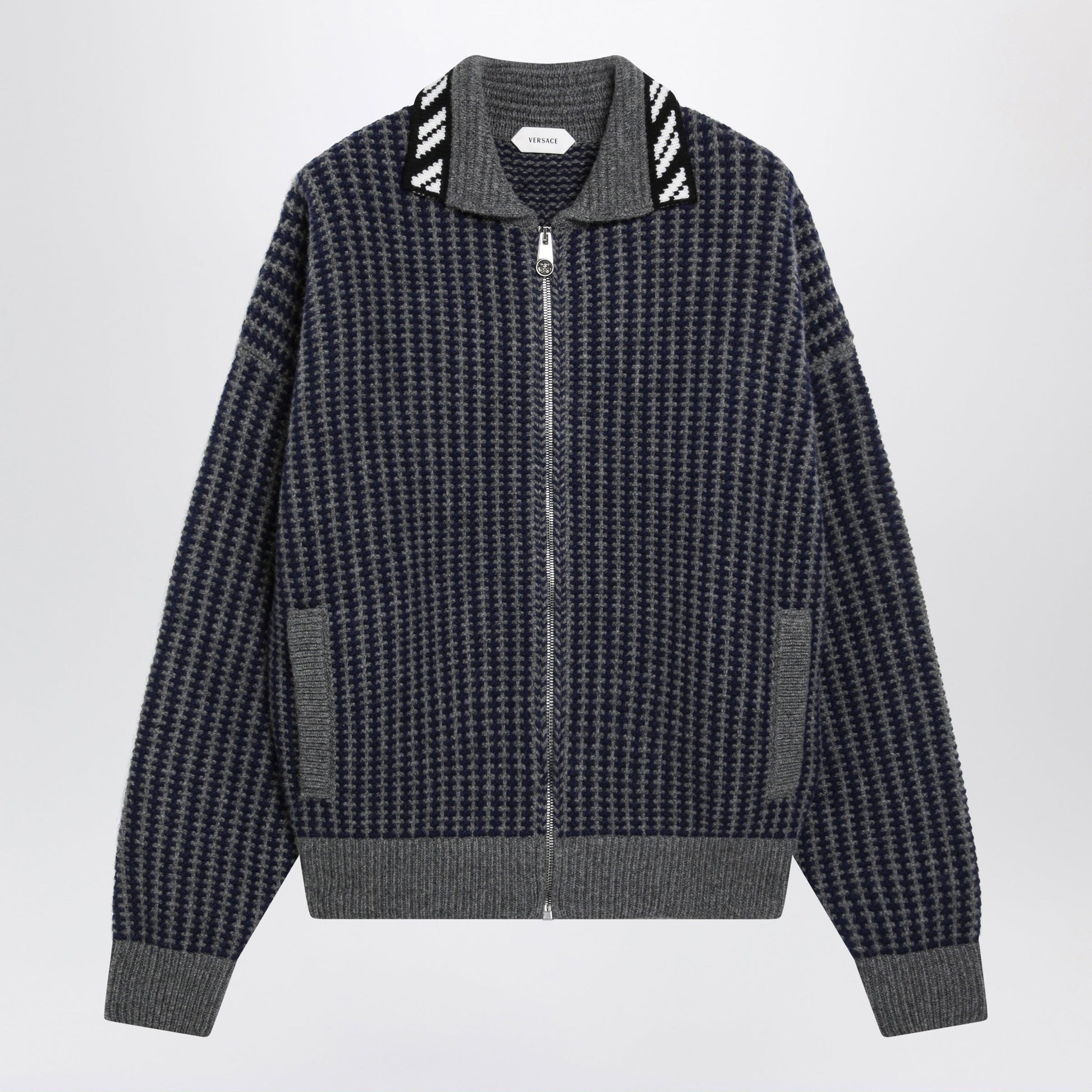 Versace Dark Grey Wool Zip-Up Cardigan Men VERSACE