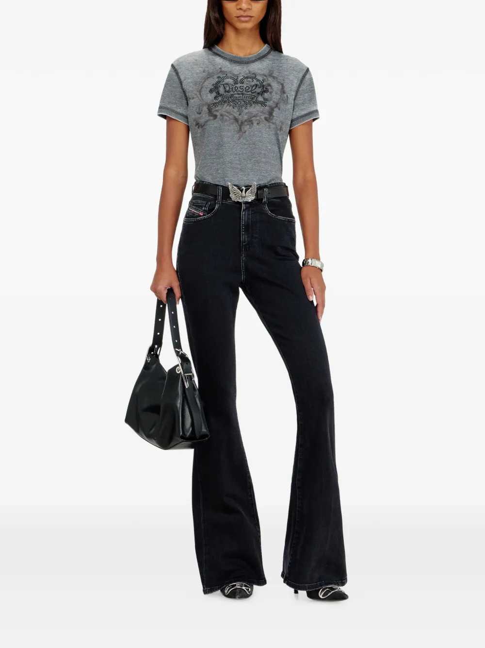 Diesel Women Burnout-Effect Jersey T-Shirt With Rhinestones DIESEL