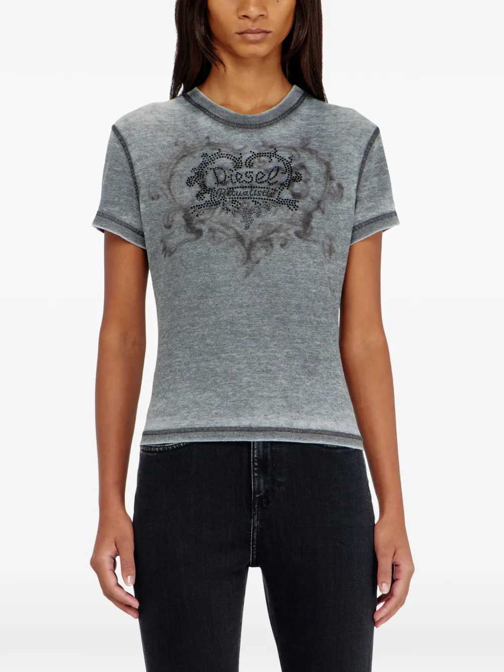 Diesel Women Burnout-Effect Jersey T-Shirt With Rhinestones DIESEL